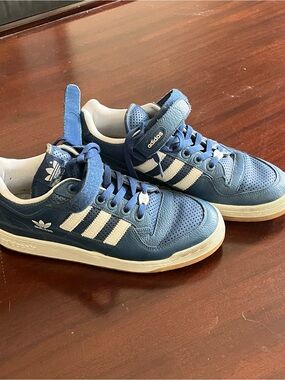Adidas Men’s Blue Leather Sneakers with White Stripes Men’s 10.5